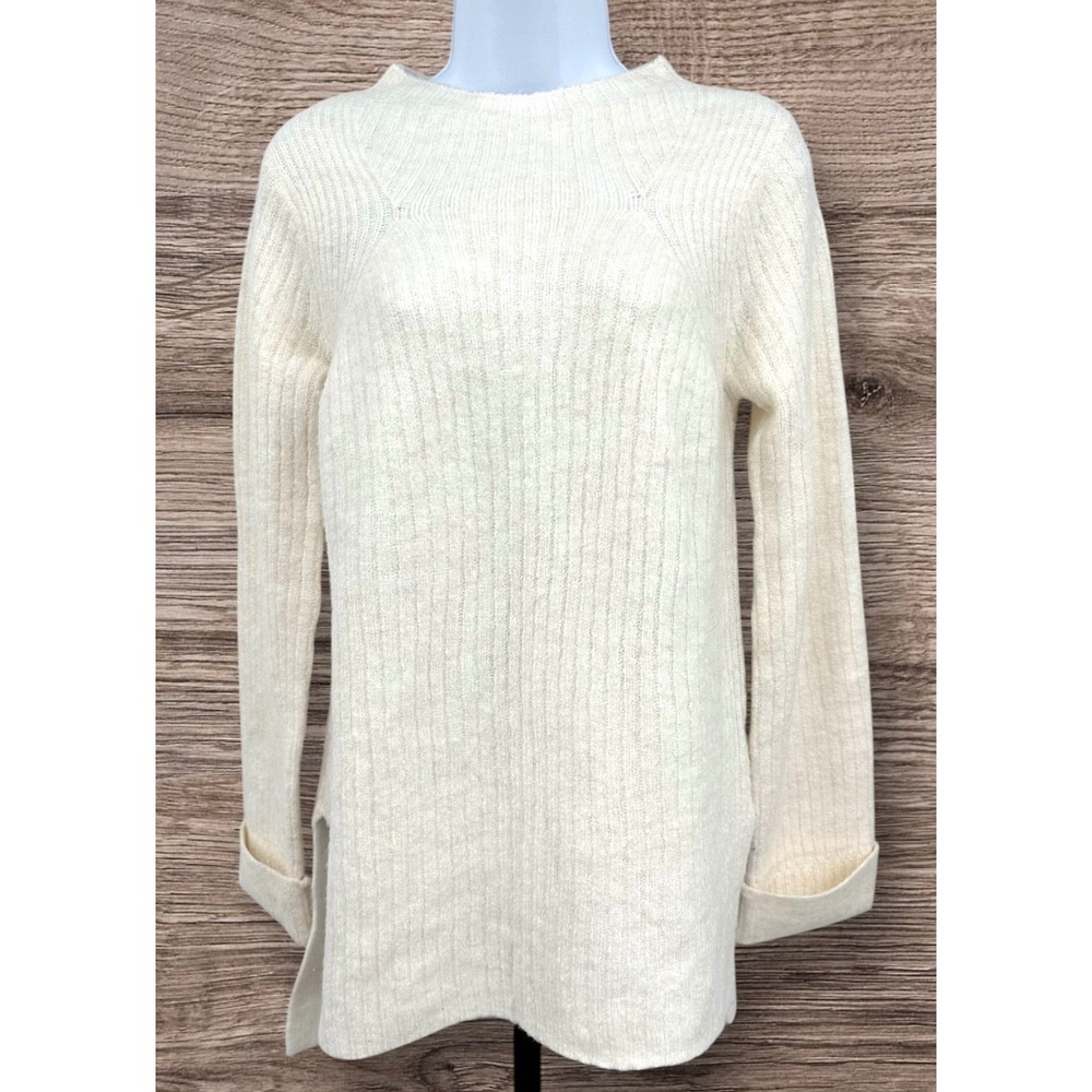 ATMOSPHERE Ribbed Knit Sweater Mock Neck Ivory Long Cuff Sleeves Size 4